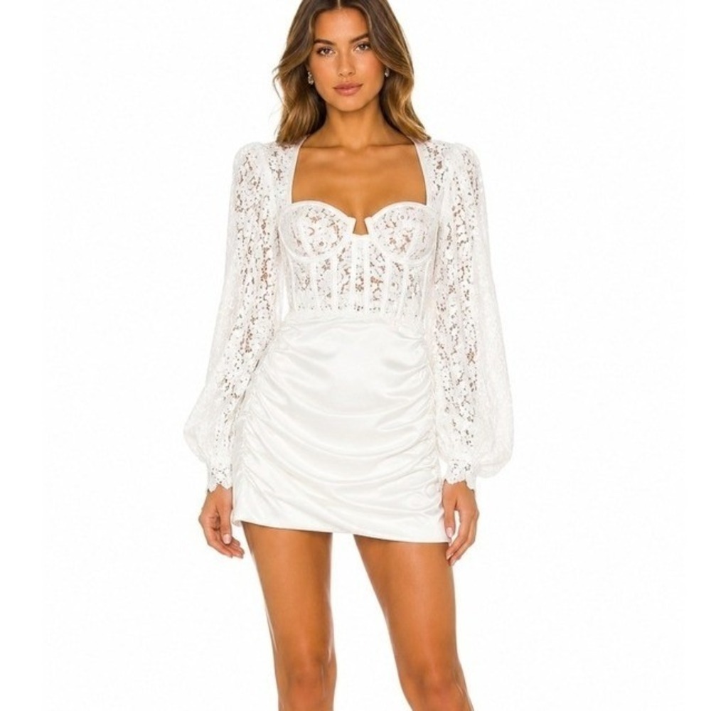 For Love & Lemons Romantic Victorian Revival White Lace Corset Mini Dress